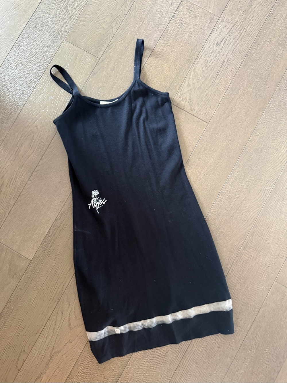 Black Slip Dress with See Through Trim